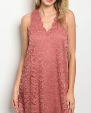 Francesca’s Collections Women’s Dusty Rose Pink Lace Cut Out Tank Dress Medium