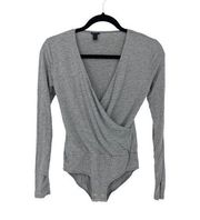 J. Crew Womens Size XS Bodysuit Wrap Long Sleeve Stretch V Neck Heather Gray