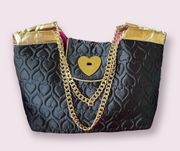 Betseyville Black Heart Satin Quilted Bag 