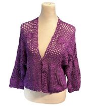 Women's Deep Purple Handmade Crochet Boho Top/Cardigan Size Small