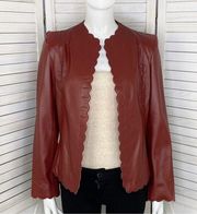 Bella Pelle Vintage Scallop Edge Lambskin Leather Jacket Brick Red Small