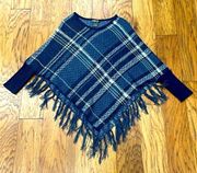 United States Sweaters blue plaid poncho style sweater size S