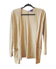 Tan Open Front Ribbed Lightweight Cardigan