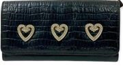 Black Brighton silver heart wallet, reptile/croc embossed leather