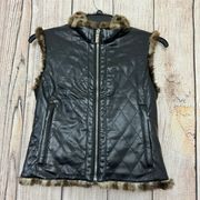 Women's Black Animal Print Full-Zip Faux Leather Vest size 6