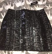 High Waisted Black Tinsel Sequin Skirt