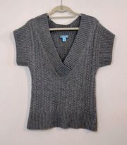 Antonio Melani Sweater Women's Medium 100% Cashmere Gray Cable Knit Short Sleeve