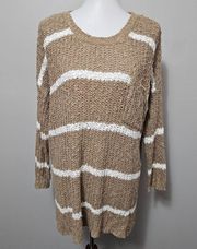 Altard State Tan & White Striped Oversized Crewneck Tunic Sweater Size Medium