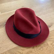 Rag & Bone Wool Fedora Hat in Red with Black Band