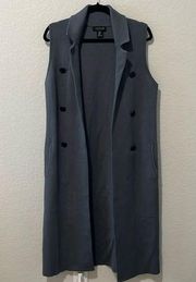 RACHEL ZOE Blue Long Open Front Button Vest, Size M