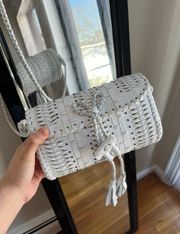 white stone free woven leather crossbody purse