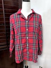 L.L.Bean Womens Sleepshirt Red Plaid Pocket Collared Long Sleeve Flannel M