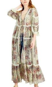 Free People Intimately FP Floral Lace Long Grasslands Kimono Mint Combo XS/S