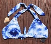 Blue & White Halter Tie Dye  Bikini Top