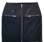 The Kooples Crocodile Jacquard Black Faux Leather Zipper Mini Skirt XS NWT