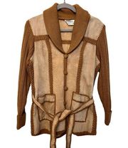 Vintage 70's Suede & Knit Button Up Cardigan Jacket