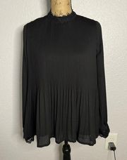 Vero Moda Size M Black Plisse Long Sleeve Blouse Victorian Academia Formal Lined