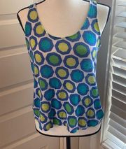 Stylus|| Blue/aqua/lime green geometric shaped linen razorback tank top