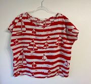 Sweet Claire boutique top, estimated size small, white and red sailboat print