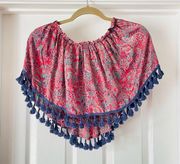 Printed Off Shoulder Crop Top with Tassels