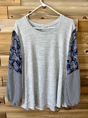 Grey Patterned Sleeve Top