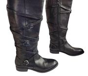 Arturo Chiang black leather buckle tall boot moto size 7