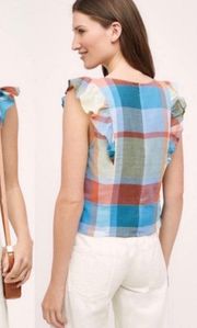 Maeve Blue Plaid Drive In Crop Ruffle Sleeveless Top Size 0