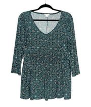 NWT Westport 3/4 Sleeve V-Neck Green Printed Top XL