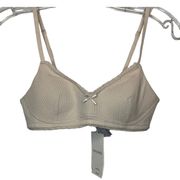 NWT Oysho Bra Bandeau 32B Nude Beige Ribbed Cotton Blend Wireless Comfort Womens