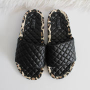 APL Lusso Leopard-Print Black Leather Quilted Slides