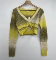 For Love & Lemons Cropped Sweater Celeste Twist Front Green Ombre NEW Medium