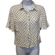 Love, Fire EUC White Black Polka Dot Flutter Sleeve Button Down Crop Blouse Sz M