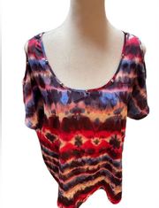 Romeo & Juliet Couture Multi-Color Short Sleeve Cold Shoulder Blouse Size Large