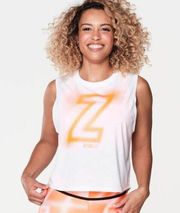 Zumba Futuristic Tank Top - White with orange logo NWOT Size medium