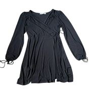 Mango  Dress Womens Small Black Long Relaxed Sleeve V Neck Tie Wrists Mini Basics