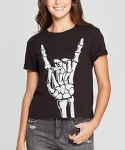 NWT Black Skeleton Rock Hand Tee T Shirt Top New