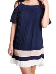 Navy Striped Revolve  Chiffon Cold Shoulder Mini Dress