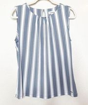 Calvin Klein NWT Gray Stripe Matte Jersey Pleated Neck Sleeveless Camisole Top