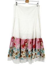 Charlotte Russe Womens Tiered Boho Chic Floral Maxi Skirt Size L White NWT