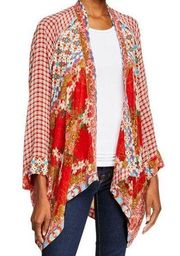 Johnny Was Dolce Mix Print Kimono Jacket Pockets Red Size XS