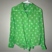 Equipment green polka dot 100% silk button down sheer blouse women’s size XS