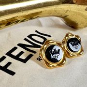 Gold & Black Enamel Logo & Crown Post-Back Earrings