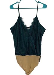 NWT WAYF Lace Bodysuit Size XLarge Dark Emerald Green