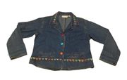 Vintage womens medium beaded denim jacket colorful cute bead jean s collection s