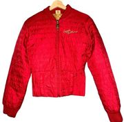 Apple Bottom Jeans Feather/Down Quilted Full Zip Crop Jacket Red Medium