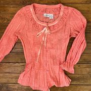 Women’s peach Harve Benard pheasant blouse tie back fabulous size small