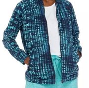 Halston Heritage NWT Halston Studio Blue Teal Tie Dye Long Sleeve Hoodie Hooded Zip Up Jacket New