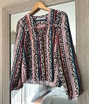 Marie Oliver Cheetah Print Striped Long Sleeve Blouse Size XS