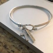 New Have Faith & Cross w Crystals Silver Bracelet