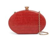 Sondra Roberts Oval Red Croc Embossed Clutch/Crossbody.